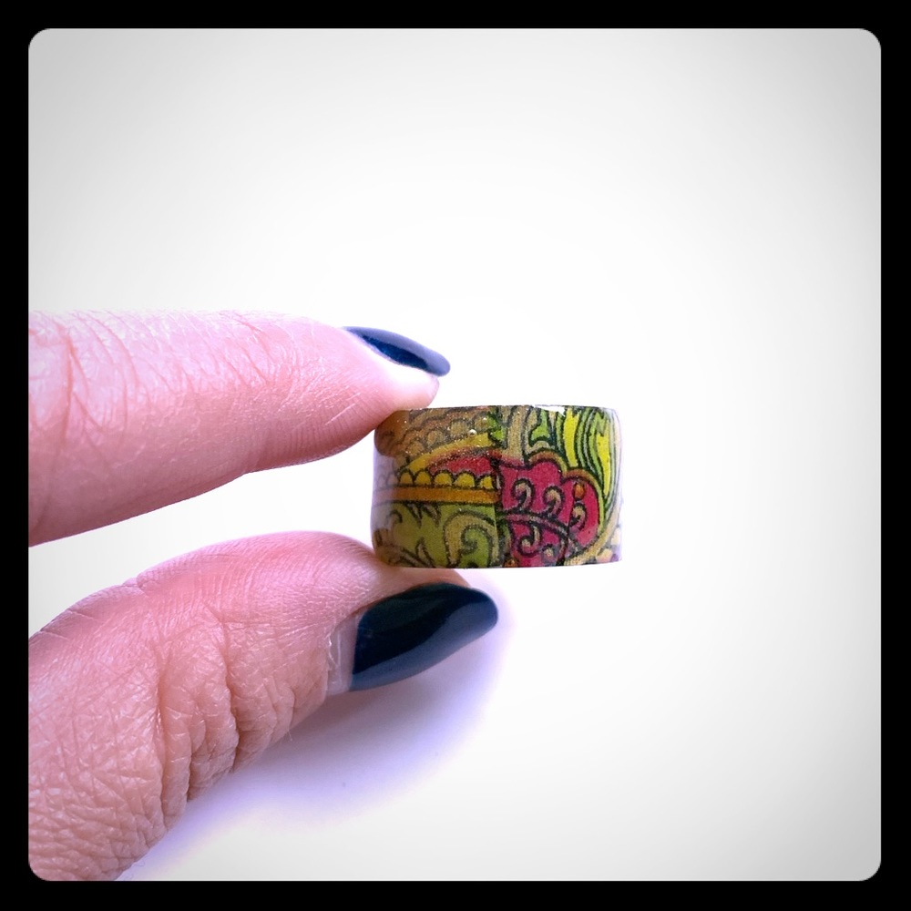 Floral Print Wide Band Ring NWOT